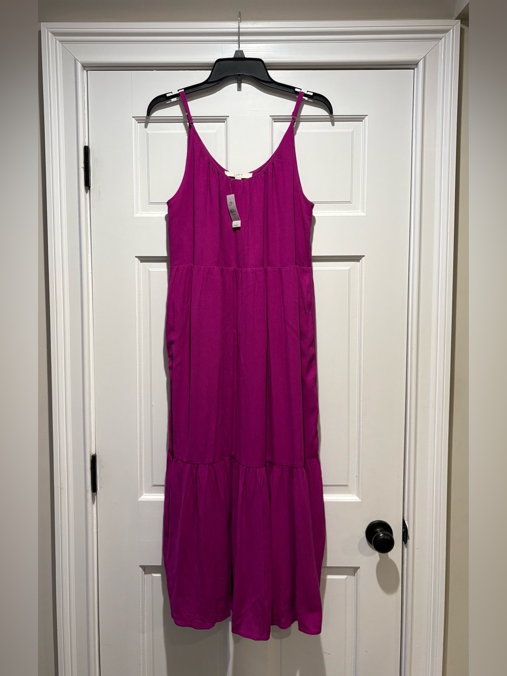 NWT LOFT Small Fuchsia Spaghetti Strap Tiered Maxi Dress